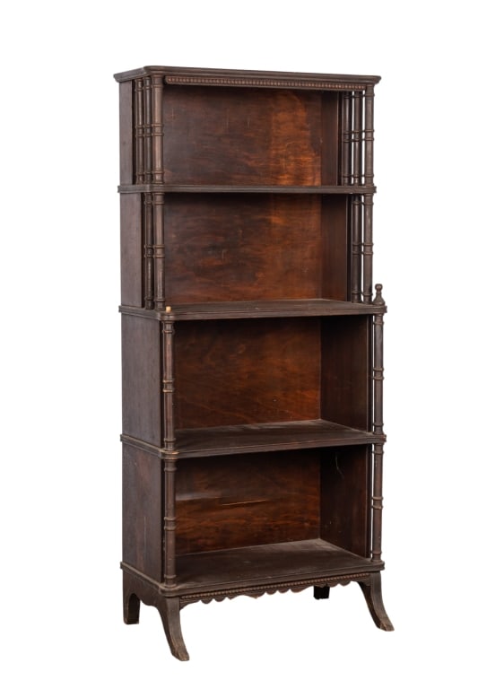 VINTAGE DUNCAN PHYFE TALL BOOKCASE: Vintage Duncan Phyfe tall bookcase. Approximate dimensions: h. 49.75", w. 23", d. 13.25" Disclaimer: Participating bidders must have a credit card on file with LiveAuctioneers in order for their biddi