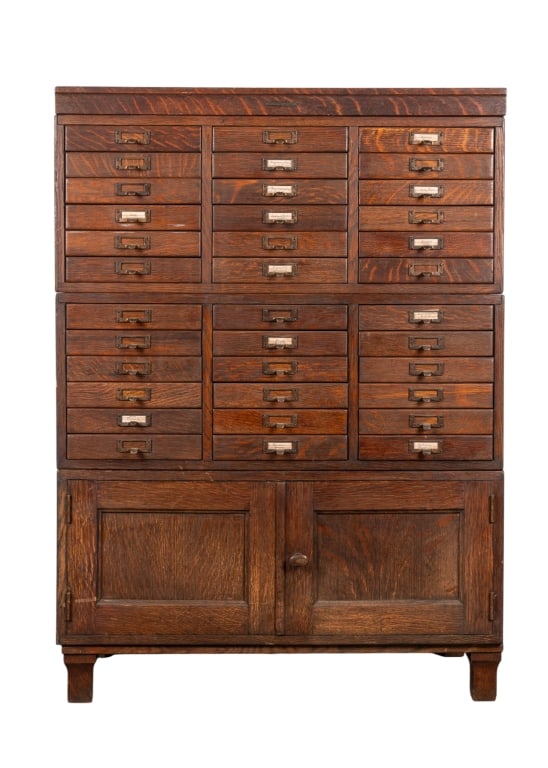 LIBRARY BUREAU SOLE MAKERS FILE CABINET: Library Bureau Sole Makers file cabinet. Approximate dimensions: h. 46", w. 33", d. 17.5" Disclaimer: Participating bidders must have a credit card on file with LiveAuctioneers in order for their