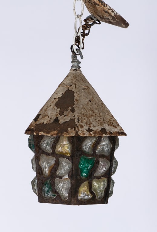 ENGLISH ARTS & CRAFTS STYLE STAINED GLASS LANTERN - 4