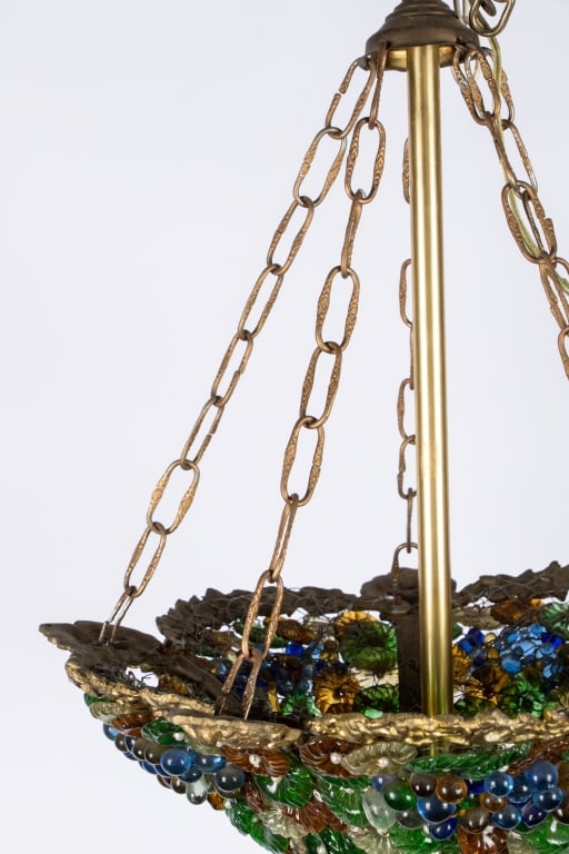 VINTAGE FLORAL & GRAPE MOTIF BRASS CHANDELIER - 3