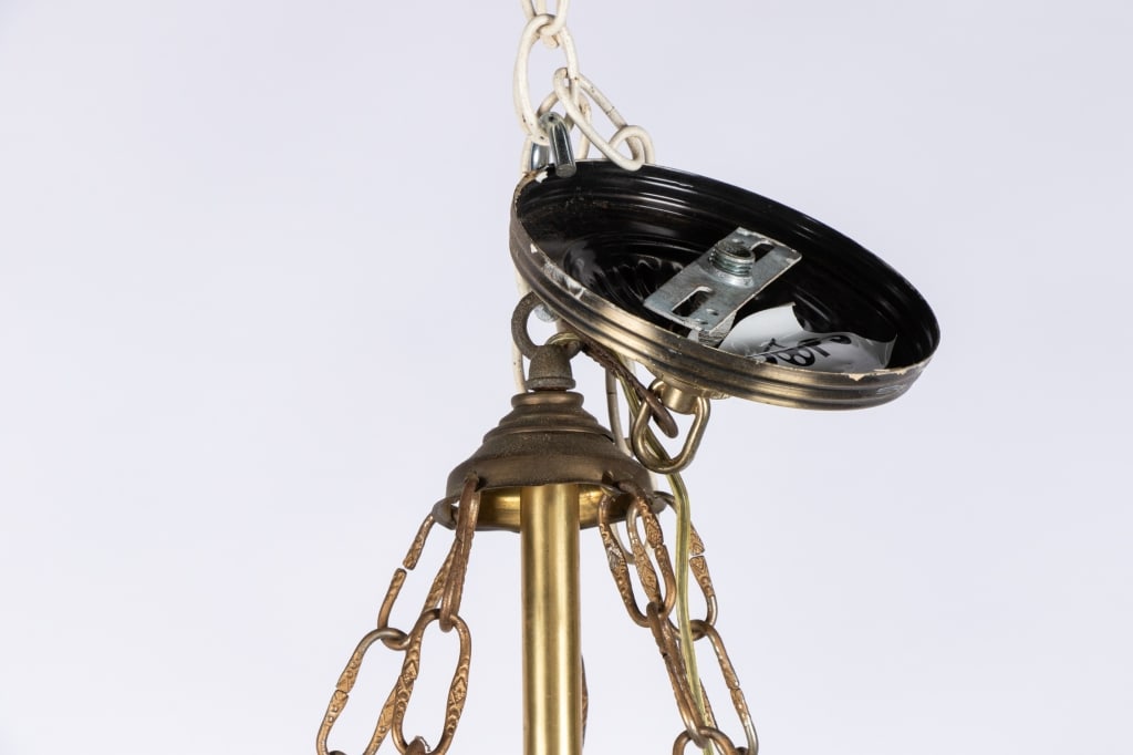 VINTAGE FLORAL & GRAPE MOTIF BRASS CHANDELIER - 4