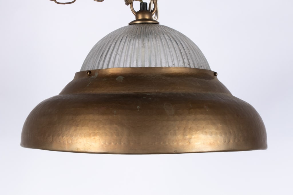 CONTEMPORARY RIBBED GLASS & BRASS PENDANT LIGHT - 3