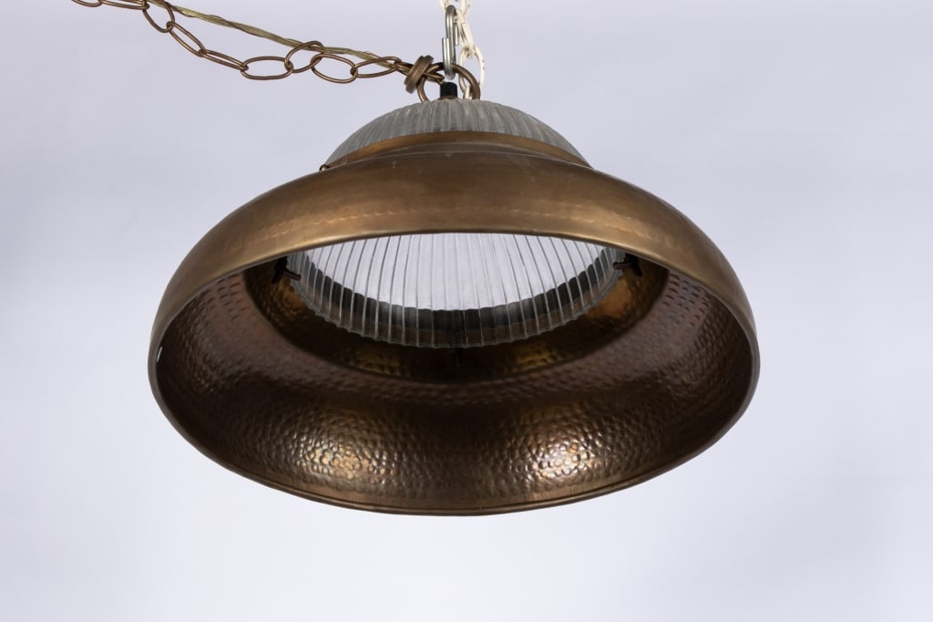 CONTEMPORARY RIBBED GLASS & BRASS PENDANT LIGHT - 5