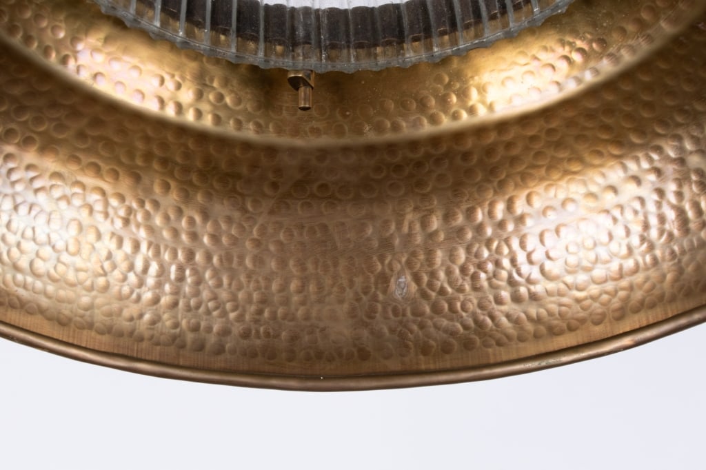 CONTEMPORARY RIBBED GLASS & BRASS PENDANT LIGHT - 6