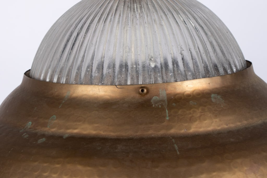CONTEMPORARY RIBBED GLASS & BRASS PENDANT LIGHT - 7