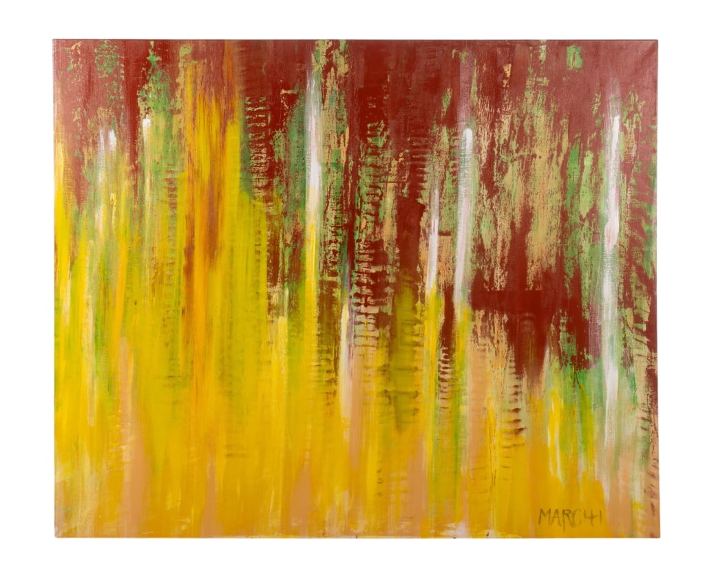 DAVID J. MARCHI, 'FALL', ACRYLIC ON CANVAS: David J. Marchi (American, b. 1956). "Fall" from series of four titled "Seasons", acrylic on canvas, signed to LR, unframed. Approximate dimensions: h. 55", w. 65.75", d. 2" Disclaimer: Participating 