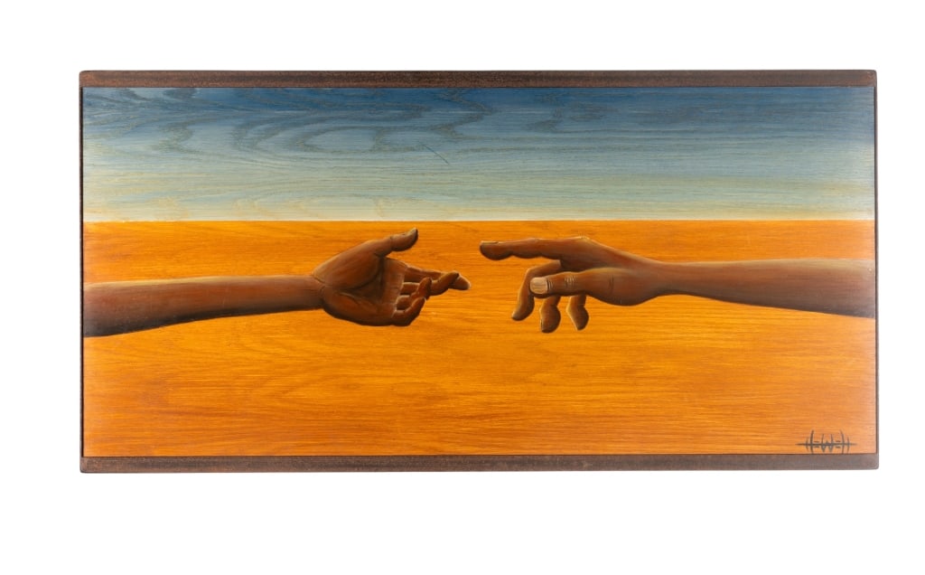 KEITH HEWETT, 'THE INFINITE SPACE BETWEEN', OIL ON: Dr. Keith Hewett, "The Infinite Space Between", oil on board. Signed to LR, framed. Approximate dimensions: h. 24", w. 48", d. 1" Disclaimer: Participating bidders must have a credit card on file