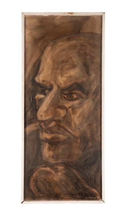 PORTRAIT OF A MAN, SIGNED FLEMING, OIL ON BOARD: Portrait of a man, signed to LR "Fleming 60", oil on board, framed. Approximate dimensions: h. 41.5", w. 18.5", d. 2" Disclaimer: Participating bidders must have a credit card on file with