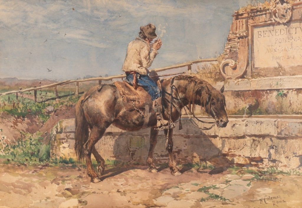 ENRICO COLEMAN, HORSEMAN, WATERCOLOR ON PAPER - 4