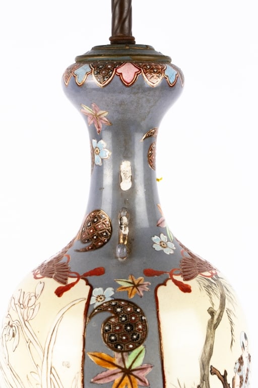 JAPANESE SATSUMA VASE MOUNTED AS LAMP - 5