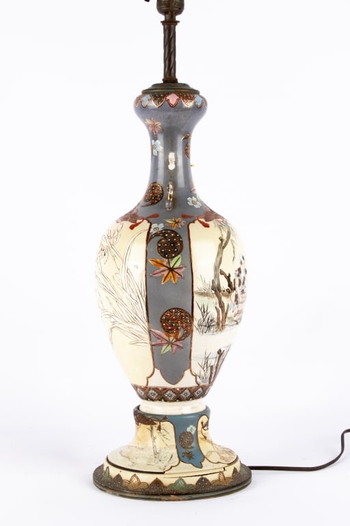 JAPANESE SATSUMA VASE MOUNTED AS LAMP - 6