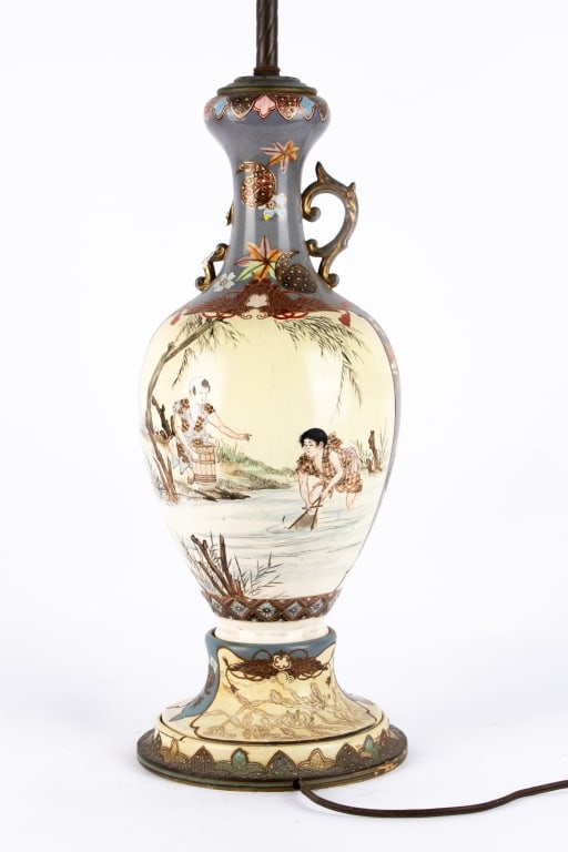 JAPANESE SATSUMA VASE MOUNTED AS LAMP - 7
