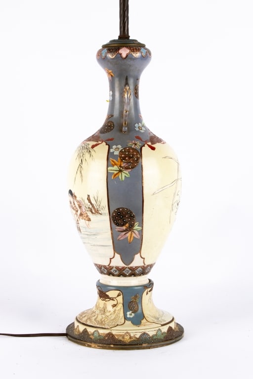 JAPANESE SATSUMA VASE MOUNTED AS LAMP - 8