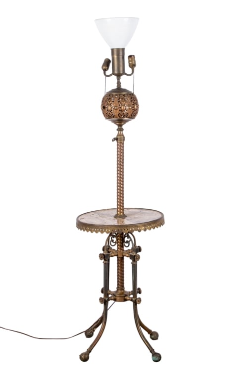VICTORIAN TORCHERE WITH MARBLE SHELF: Victorian torchere with marble shelf. Approximate dimensions: h. 56", dia. 16" Disclaimer: Participating bidders must have a credit card on file with LiveAuctioneers in order for their bidding