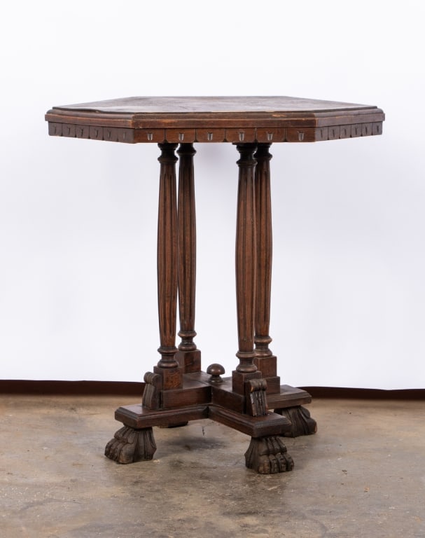 ACCENT TABLE WITH HEXAGONAL TOP & CLAW FEET - 2