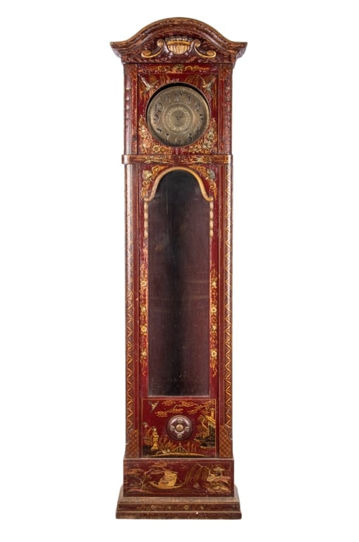 VINTAGE CHINOISERIE GRANDMOTHER CLOCK: Vintage chinoiserie grandmother clock. Approximate dimensions: h. 82.5", w. 22.5", d. 11" Disclaimer: Participating bidders must have a credit card on file with LiveAuctioneers in order for their bidd