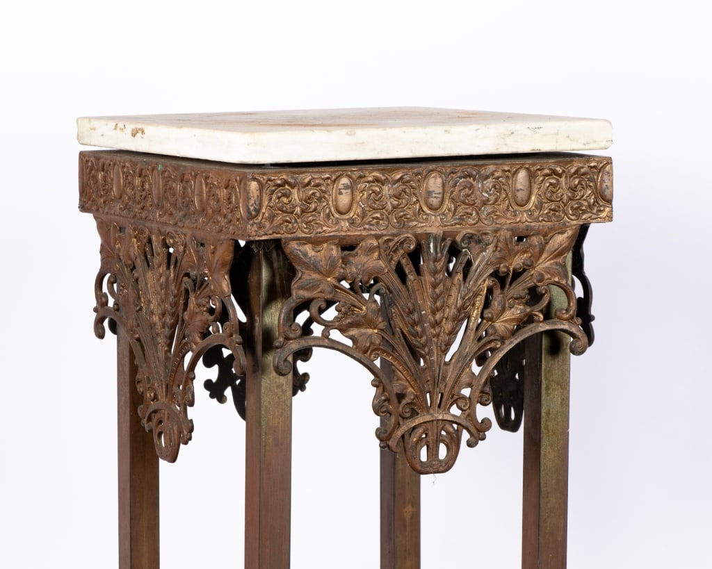 ANTIQUE BRASS & MARBLE TWO-TIER STAND - 2