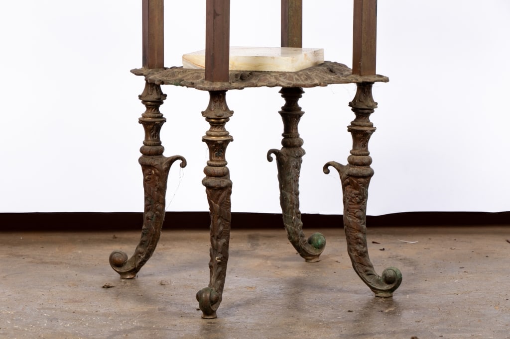 ANTIQUE BRASS & MARBLE TWO-TIER STAND - 3