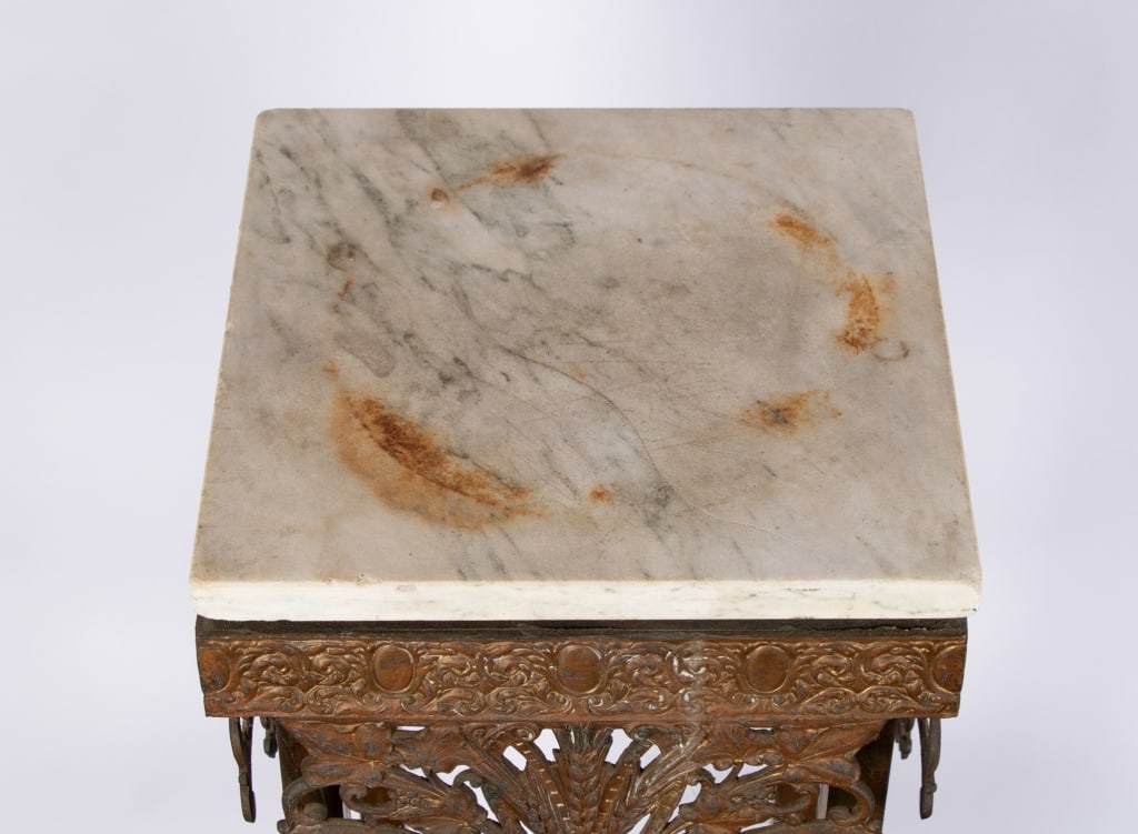 ANTIQUE BRASS & MARBLE TWO-TIER STAND - 7