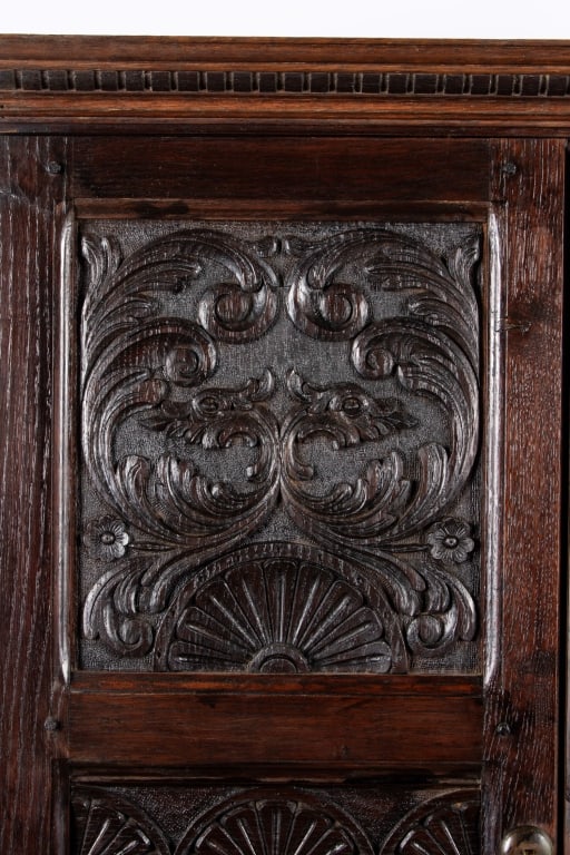 NEO-GOTHIC STYLE OAK CUPBOARD ON STAND - 5