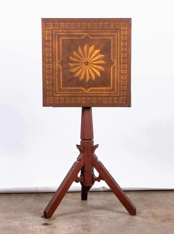 19TH CENTURY AMERICAN INLAID TILT TOP TABLE - 2