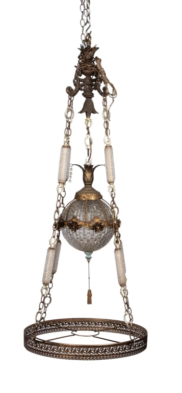 HOLLYWOOD REGENCY BRASS HANGING PENDANT LIGHT (1 of 9)