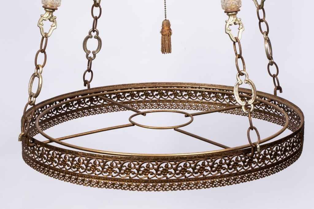 HOLLYWOOD REGENCY BRASS HANGING PENDANT LIGHT - 4