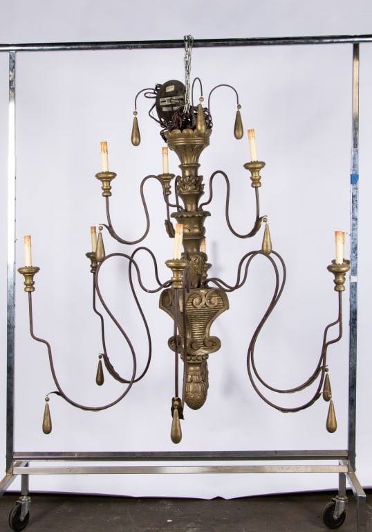 CONTEMPORARY ITALIAN STYLE IRON & WOOD CHANDELIER - 2