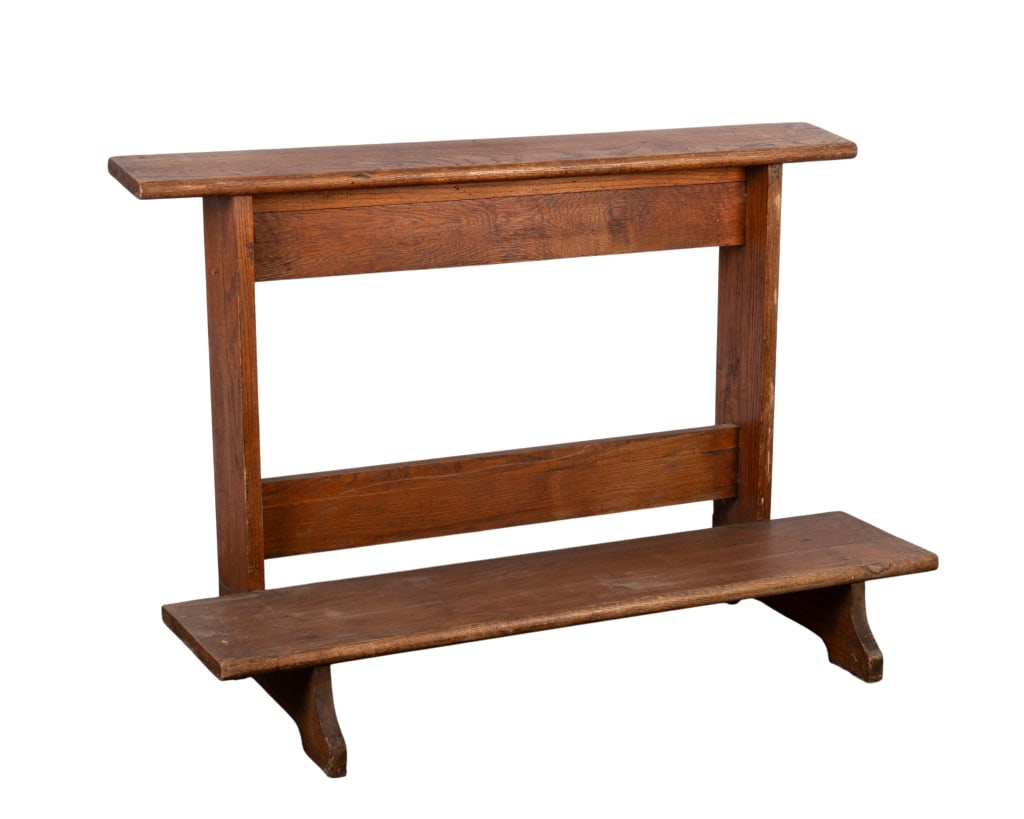 19TH CENTURY AMERICAN PRAYER BENCH: 19th century American prayer bench. Approximate dimensions: h. 33", w. 47.5", d. 21.75" Disclaimer: Participating bidders must have a credit card on file with LiveAuctioneers in order for their