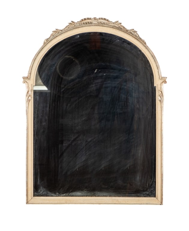 VINTAGE FRENCH PROVINCIAL STYLE OVERMANTEL MIRROR: Vintage French Provincial style overmantel mirror. Approximate dimensions: h. 35", w. 27", d. 1.25" Disclaimer: Participating bidders must have a credit card on file with LiveAuctioneers in order for
