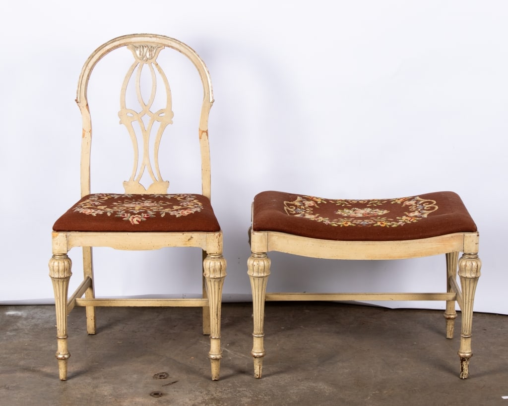 20TH CENTURY POLYCHROME CHAIR WITH OTTOMAN - 2