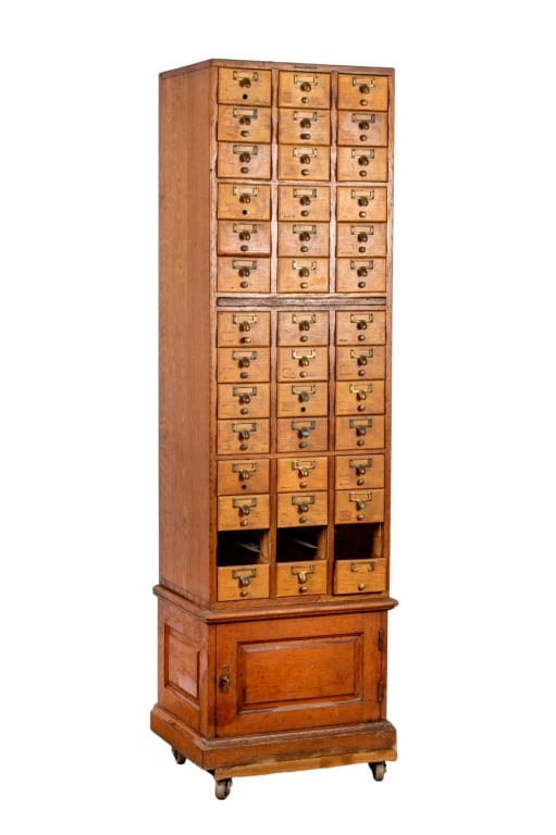 LIBRARY BUREAU CARD CATALOG: Library Bureau card catalog. Approximate dimensions: h. 70.5", w. 21", d. 16.5" Disclaimer: Participating bidders must have a credit card on file with LiveAuctioneers in order for their bidding regist