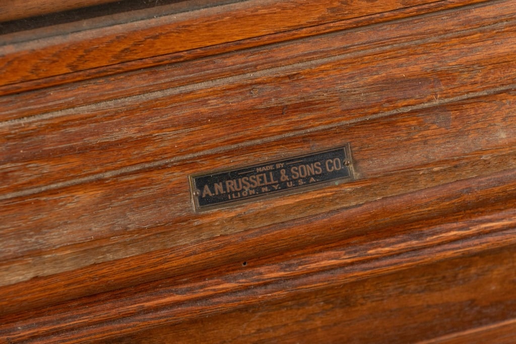 A. N. RUSSELL & SONS OAK RIBBON CABINET WITH BASE - 6