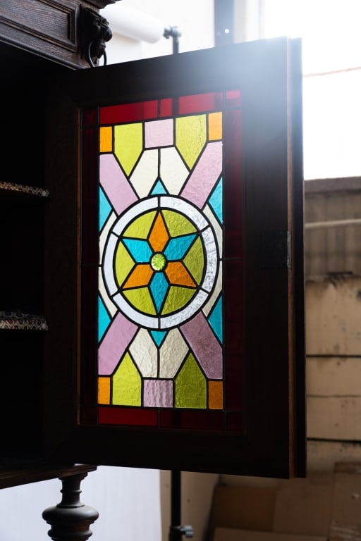 FRENCH RENAISSANCE REVIVAL STAINED GLASS BUFFET - 7