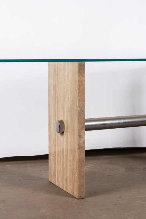 MODERN TRAVERTINE AND CHROME CONSOLE TABLE - 2