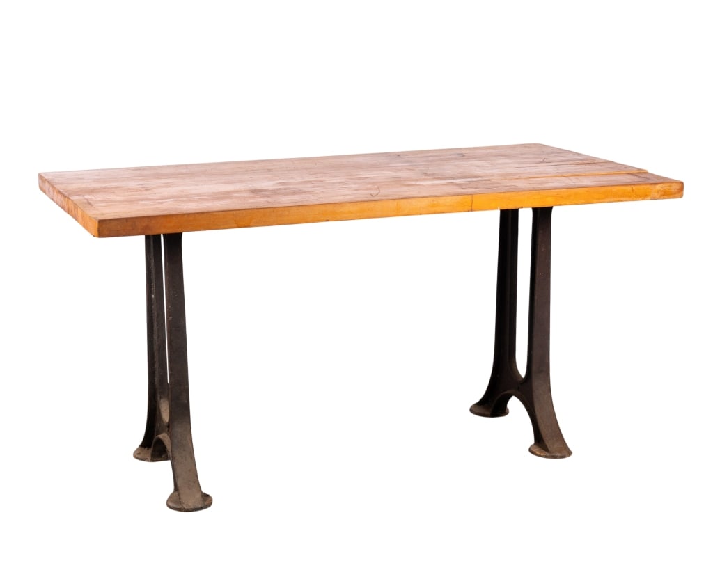 INDUSTRIAL CAST IRON AND PLANK TOP TABLE (1 of 4)