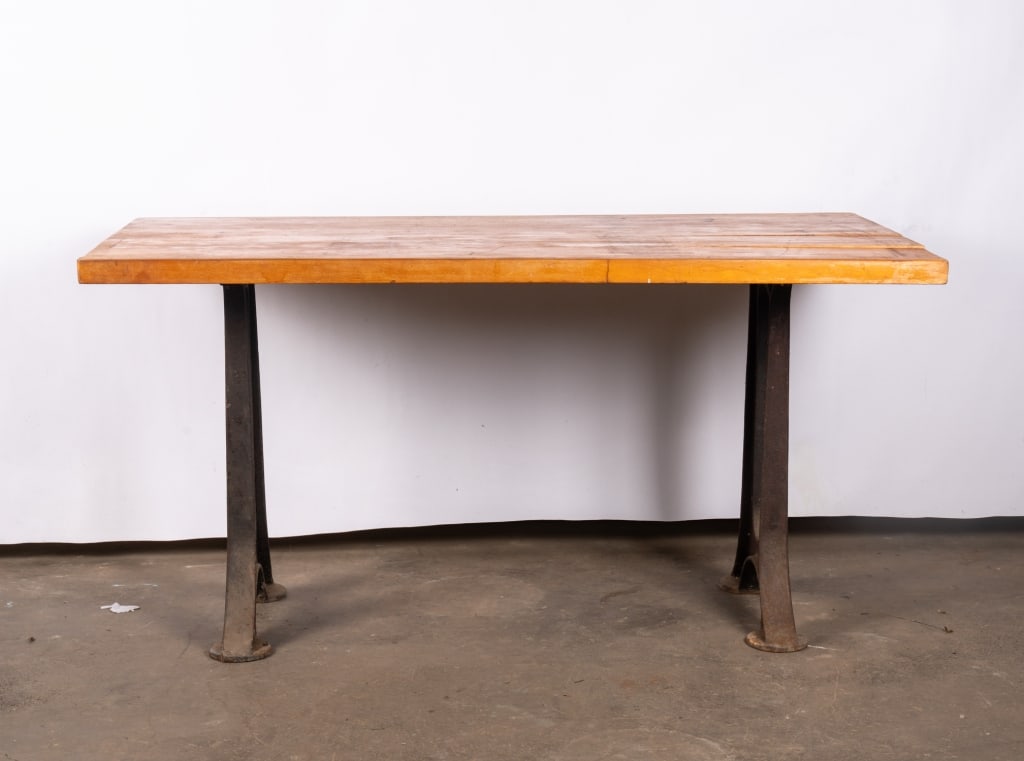 INDUSTRIAL CAST IRON AND PLANK TOP TABLE - 2