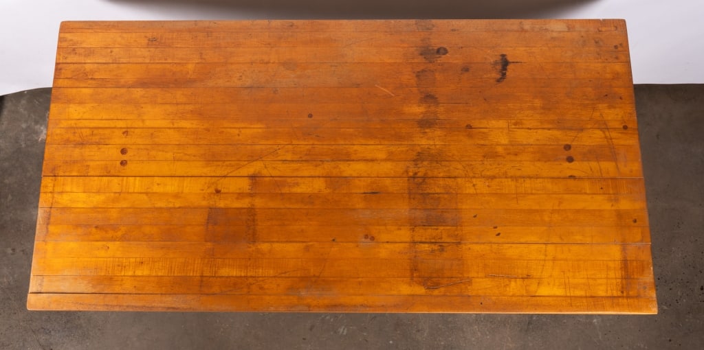 INDUSTRIAL CAST IRON AND PLANK TOP TABLE - 3