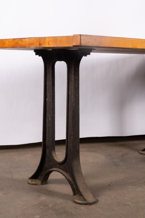 INDUSTRIAL CAST IRON AND PLANK TOP TABLE - 4