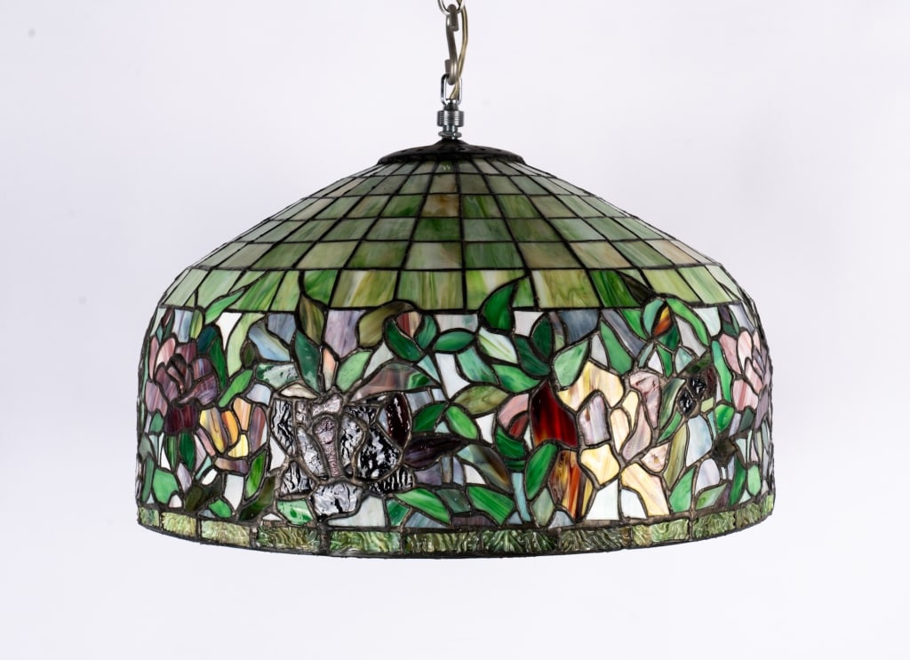 LARGE TIFFANY STYLE FLORAL PENDANT LIGHT - 4