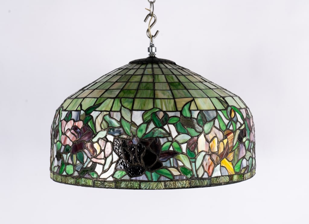 LARGE TIFFANY STYLE FLORAL PENDANT LIGHT - 5