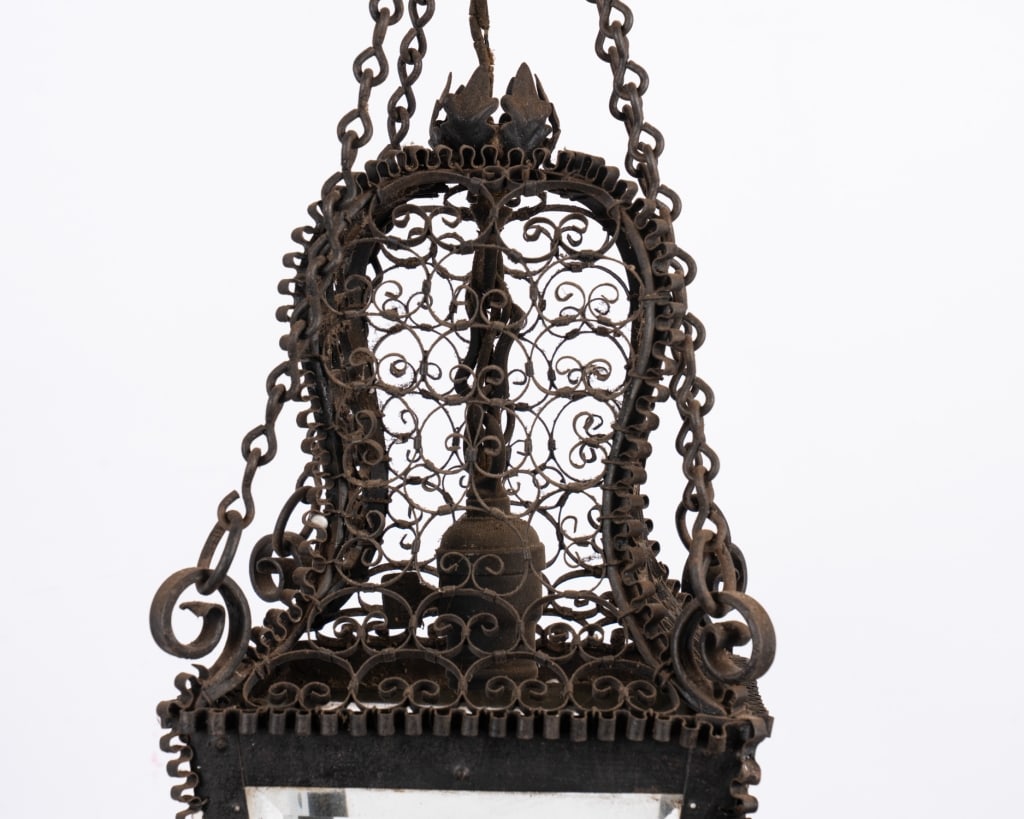 ARTS & CRAFTS IRON FILIGREE PENDANT LANTERN - 5