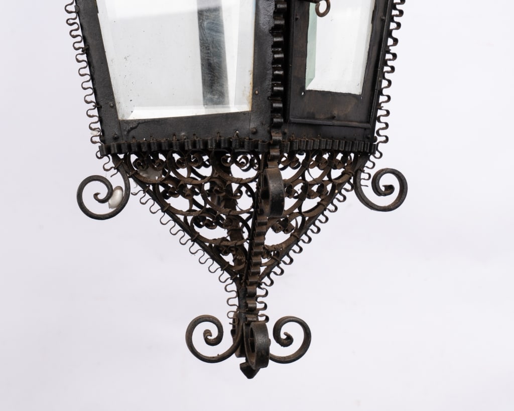 ARTS & CRAFTS IRON FILIGREE PENDANT LANTERN - 6