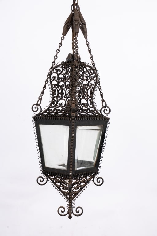 ARTS & CRAFTS IRON FILIGREE PENDANT LANTERN - 8
