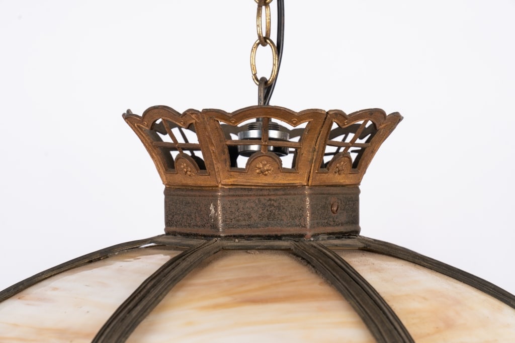 ARTS & CRAFTS GLASS & BRONZE LIGHT FIXTURE - 4