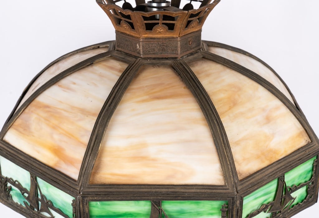 ARTS & CRAFTS GLASS & BRONZE LIGHT FIXTURE - 6