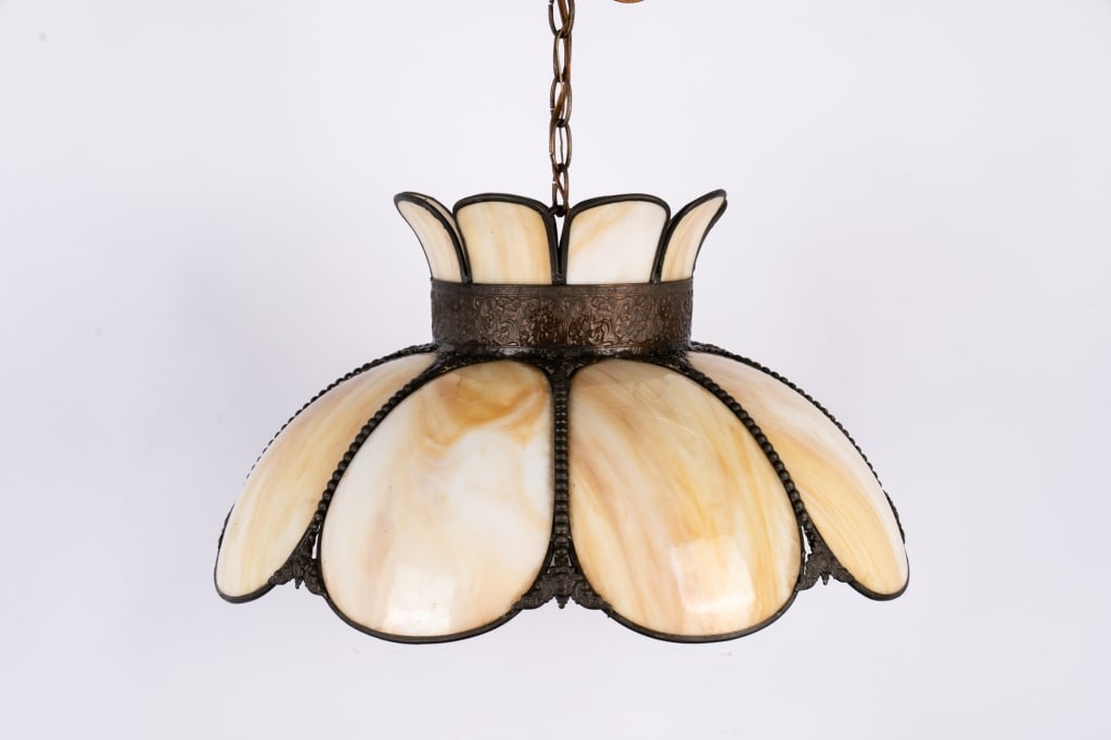 VINTAGE TULIP SLAG GLASS LIGHT FIXTURE - 2