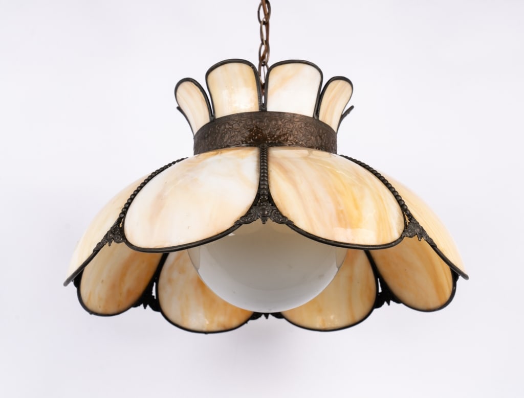 VINTAGE TULIP SLAG GLASS LIGHT FIXTURE - 3