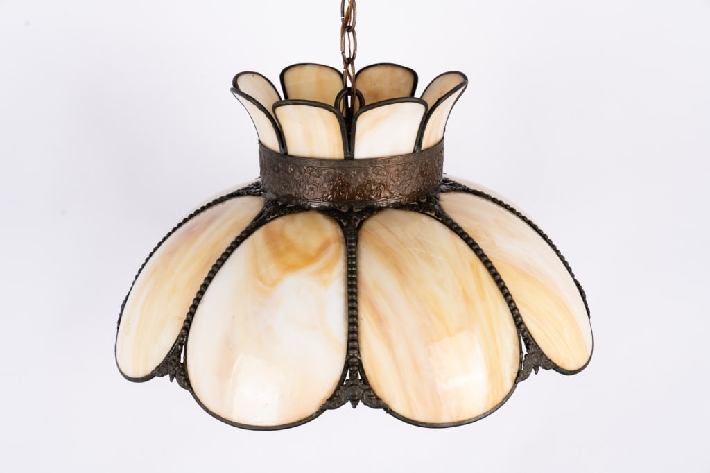 VINTAGE TULIP SLAG GLASS LIGHT FIXTURE - 4