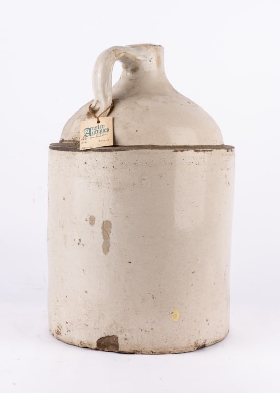 ANTIQUE WHITE GLAZED STONEWARE 5 GALLON MILK JUG - 3